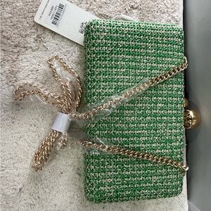 Urban Expressions Green Tweed Clutch with Gold Chain